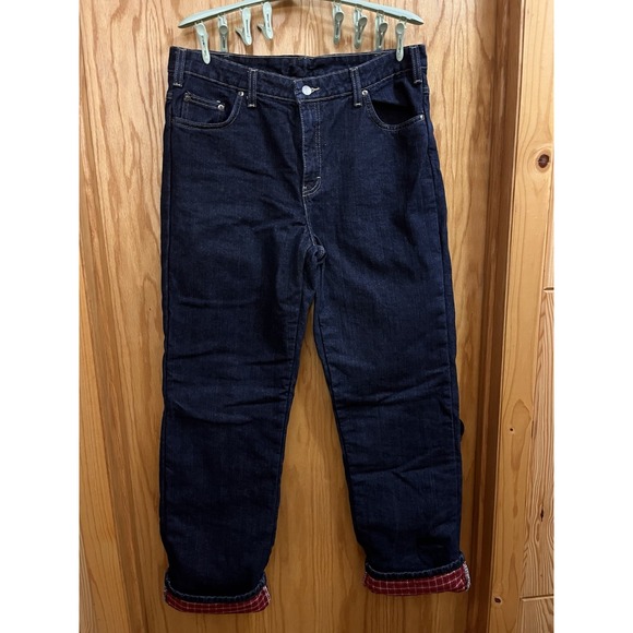 Dickies Women's Straight Leg Red Plaid Flannel Lined Denim Jeans Size 14 Tall - Picture 1 of 7